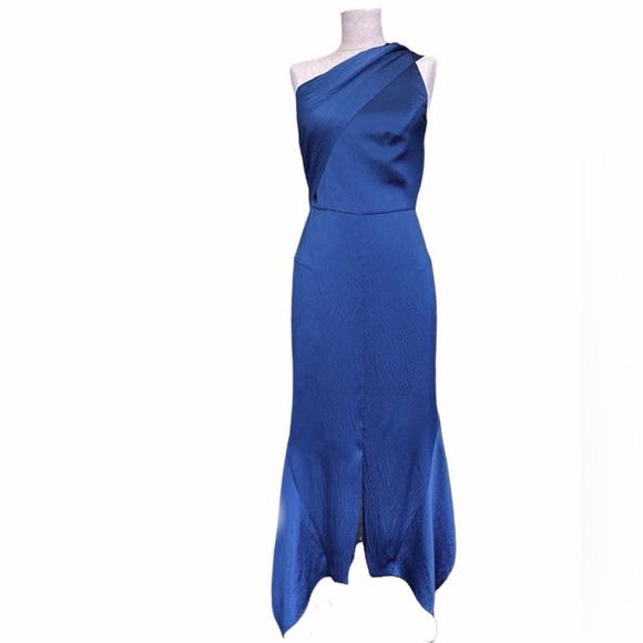 Roland Mouret Dresses & Skirts - ROLAND MOURET Royal Blue Hammered Silk Asymmetric Shoulder Mermaid Dress 2-4